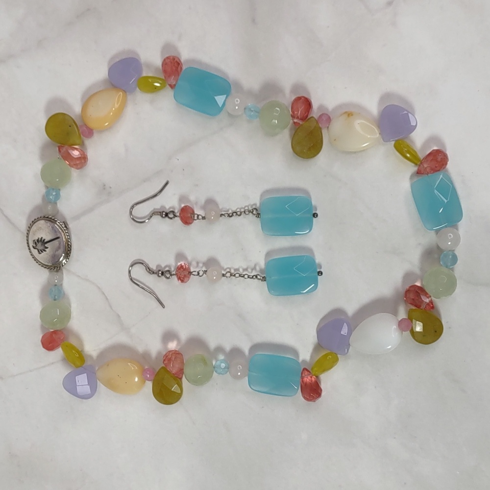 Faceted Gemstone Necklace/Earrings Set